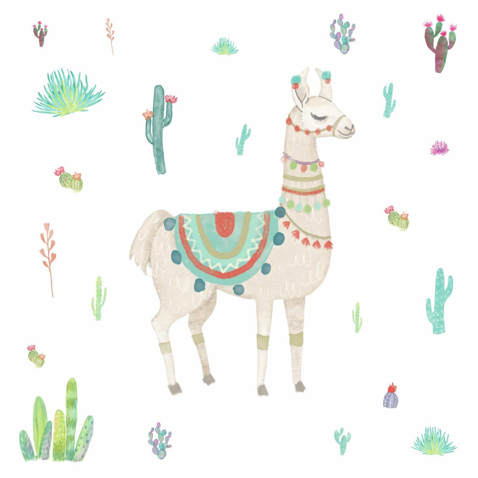 RoomMates Watercolor Llama Peel & Stick Giant Wall Decals